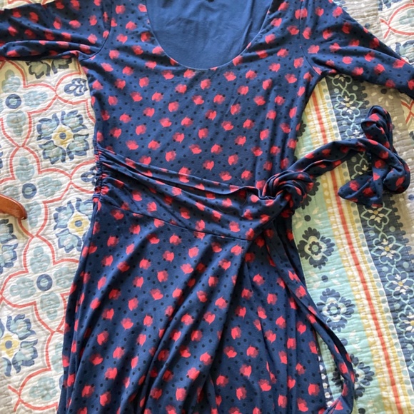 Boden Silvia Jersey “Faux” Wrap Dress Navy Floral Dot Print - Size 4 R - Picture 9 of 9